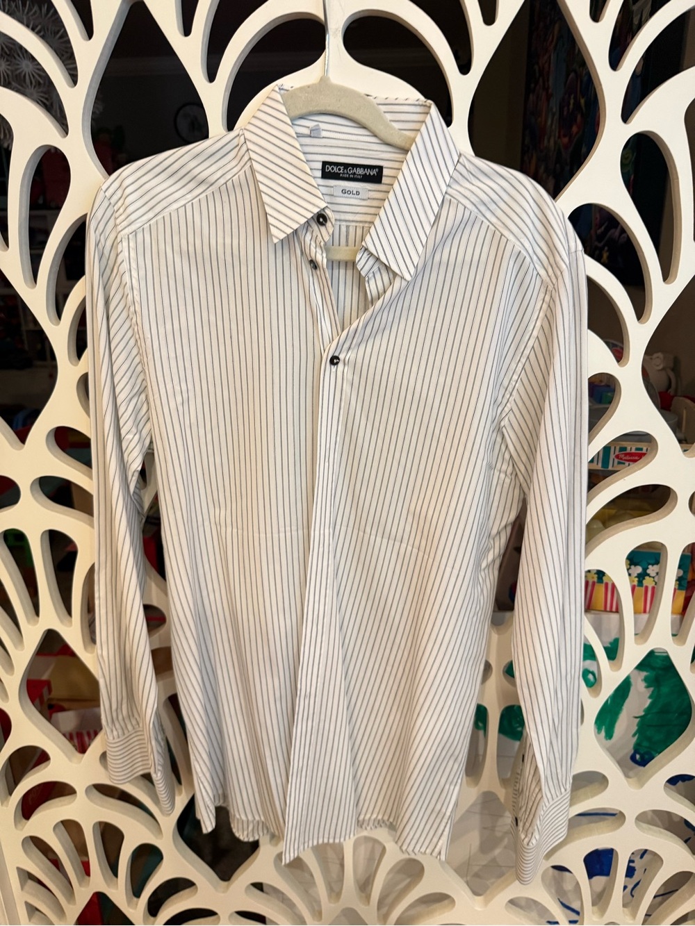 Dolce & Gabbana White Shirt with Black Pinstripes